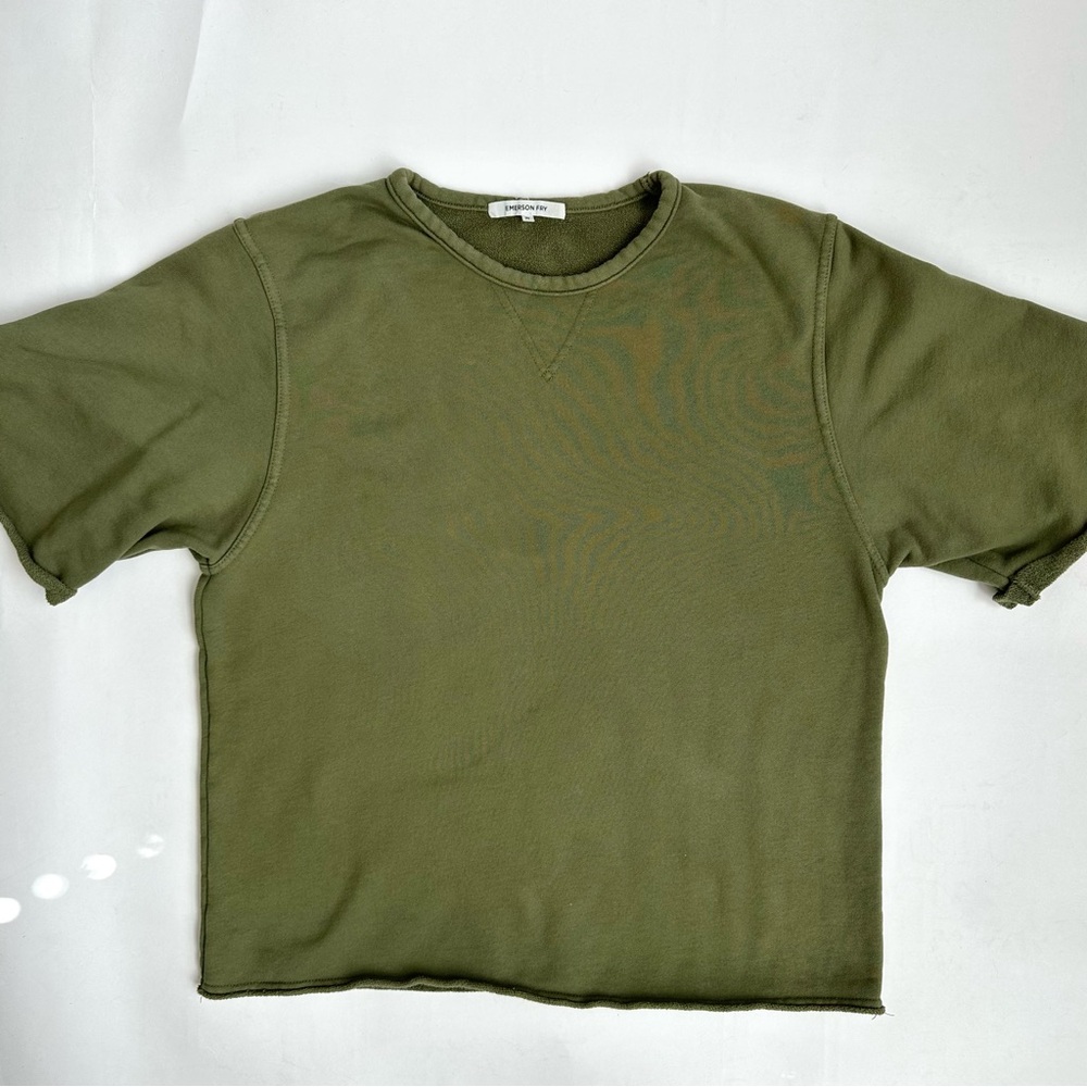 Emerson Fry Shorty Short Sleeve Rolled Edges Green Sweatshirt M